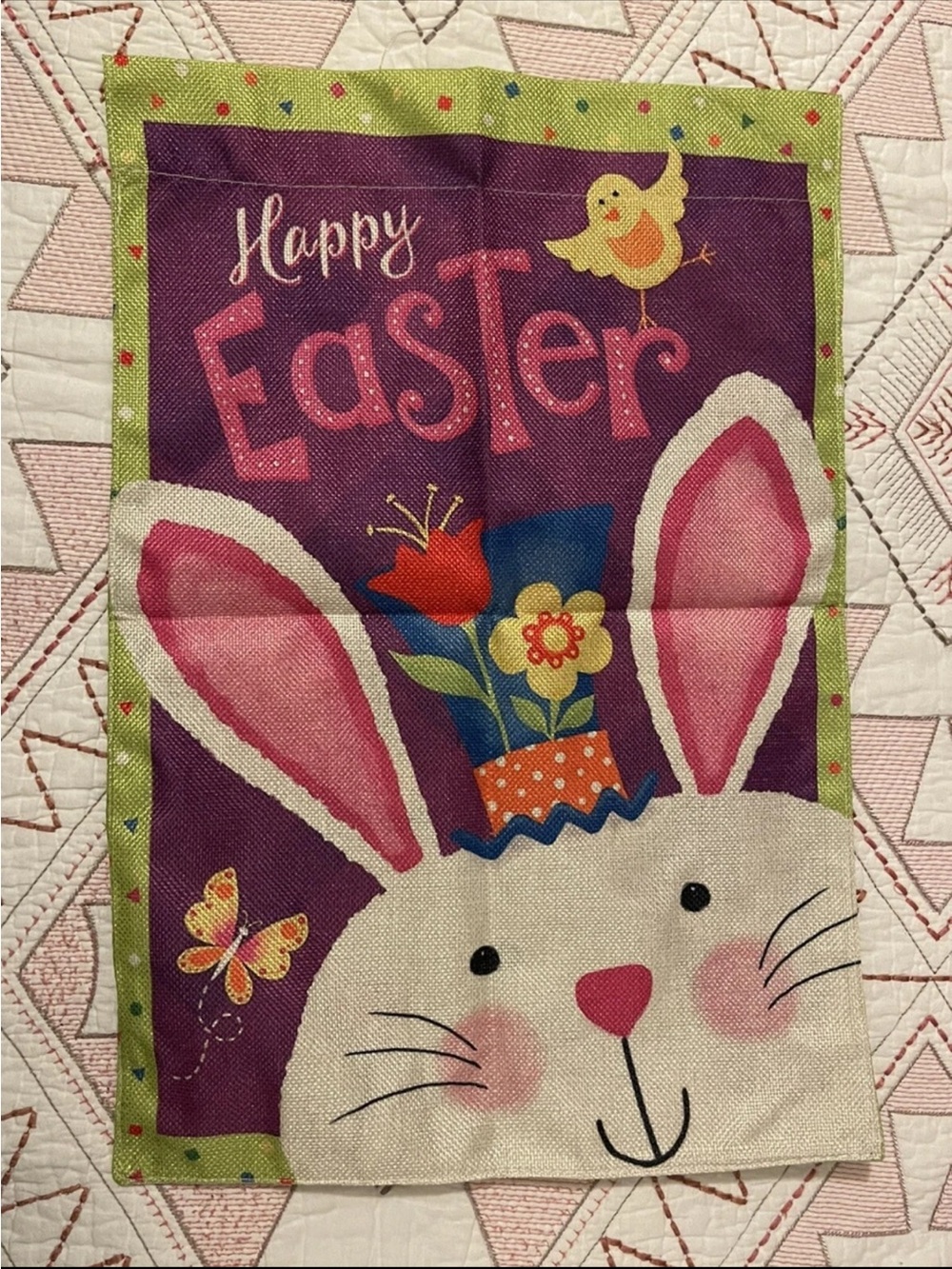 Happy Easter Garden Flag 12x18 Double Sided Outside Bunny flag